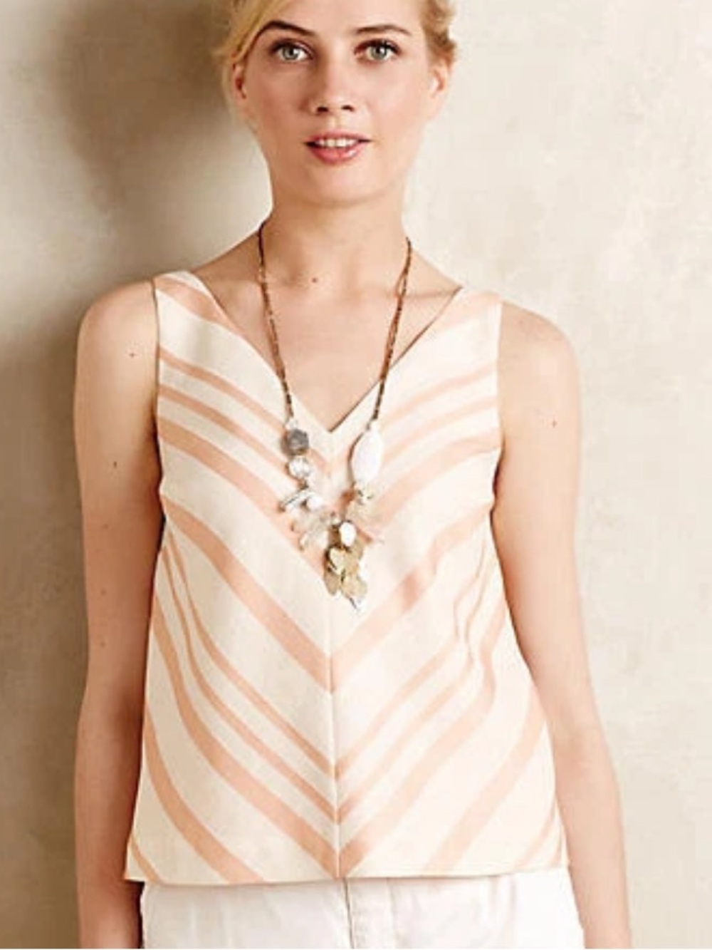 Anthropologie HD in Paris Peach Cream
Striped  Chevron Midi Top V‑Neck Camisole
